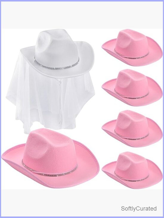 6 Pack Rhinestone Cowgirl Hats Western Party Props Felt One Size main image 6